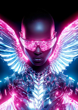 Cyberpunk Angel with Neon Wings