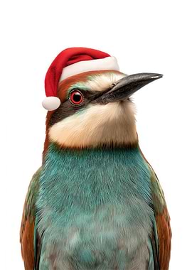 Festive Bee-eater Bird with Santa Hat