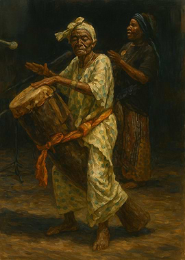 Drummers in Traditional Attire Painting