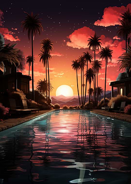 Sunset Poolside Paradise