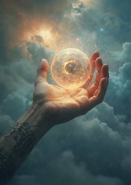 Hand holding a glowing orb
