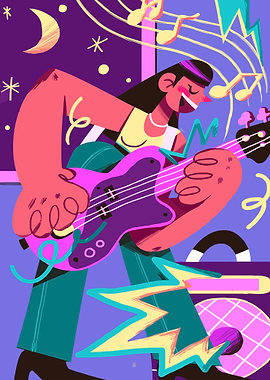 Energetic Guitarist in Vibrant Illustration