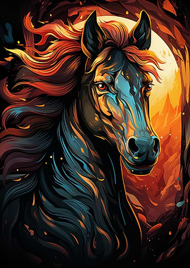 Majestic Horse Portrait with Fiery Mane