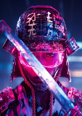 Cyberpunk Samurai Warrior with Katana