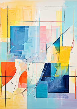 Abstract Geometric Painting with Warm and Cool Tones