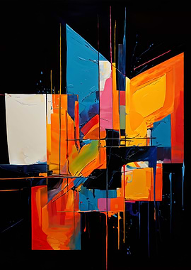 Abstract Colorful Geometric Shapes on Black