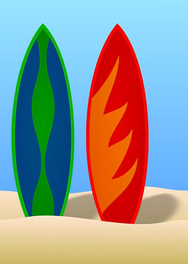 Retro Surfboards on Sandy Beach