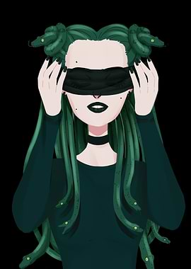 Medusa with Blindfold Digital Art