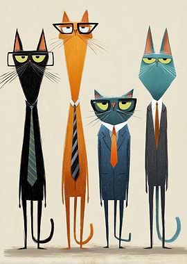 Cats in Suits Illustration