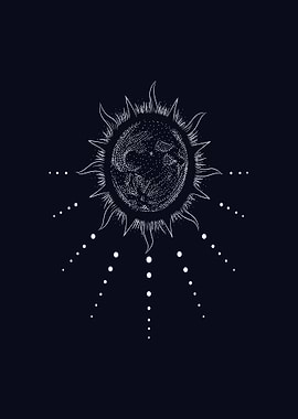 Stylized Sun with Dots on Dark Background