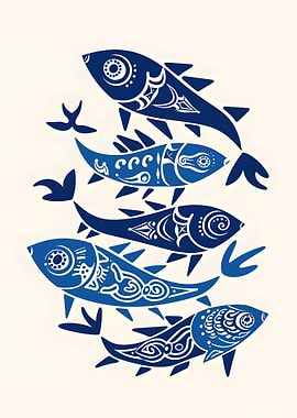 Stylized Blue Fish Illustration