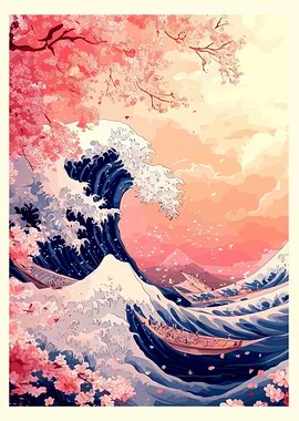 Cherry Blossom Wave Japanese Art