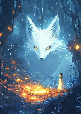 Enchanted Forest with Giant Fox Spirit