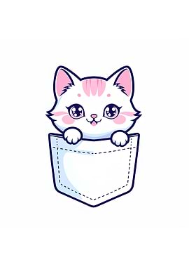 Cute Cartoon Cat in Pocket