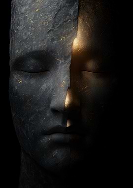 Stone and Gold Face Sculpture