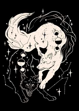 Celestial Wolves in Black and White