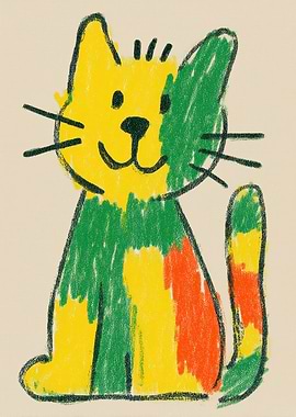 Colorful Cat Crayon Drawing
