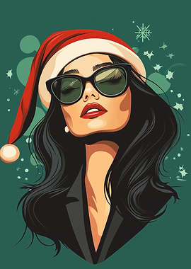 Stylish Christmas Woman with Sunglasses