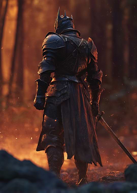 Dark Knight in Fiery Forest