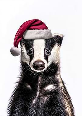 Badger Wearing Santa Hat