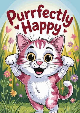 Purrfectly Happy Cartoon Cat Illustration