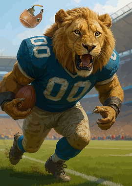 Lion Football Player Running with Ball