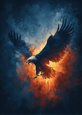 Eagle in Flight with Fiery Aura