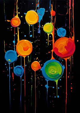 Colorful Dripping Circles on Black