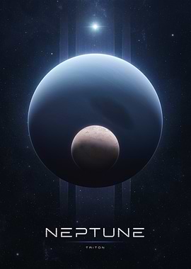 Planet Neptune and Triton Space Art