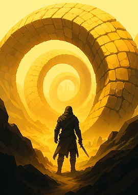 Warrior in a Solar Fantasy Landscape