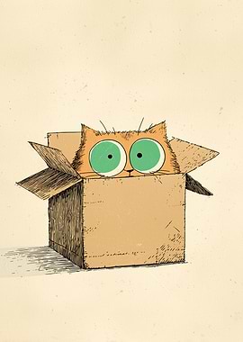Cartoon Cat in a Box