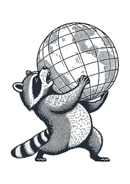 Raccoon Atlas Holding Globe Illustration