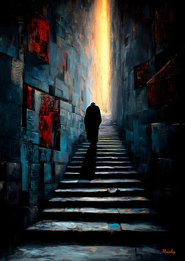 The One Who Ascends in Silence – Solitary Figure in the Corridor of Light