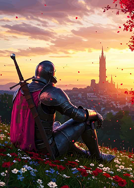 Dark Knight Resting on Flower Field