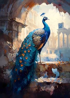Peacock in Ancient Ruins