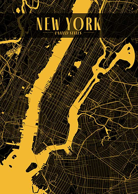 New York Golden Map Art