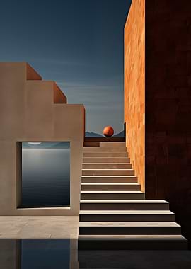 Architectural Staircase with Orange Sphere