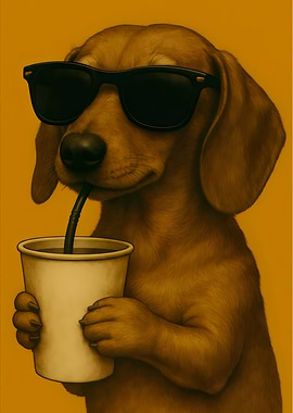 Cool Dachshund Drinking Coffee