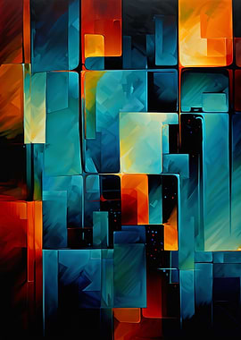 Abstract Geometric Painting with Warm and Cool Tones