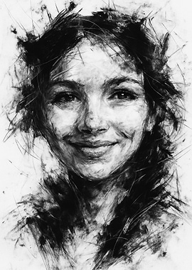 Charcoal Portrait of a Smiling Woman