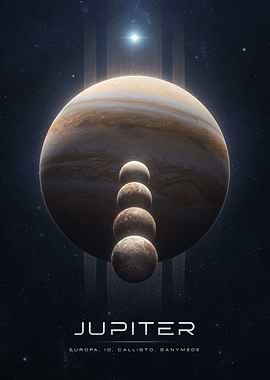 Jupiter and its moons poster