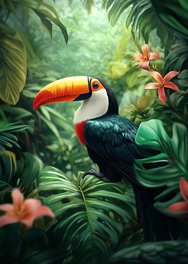 Toucan in Lush Tropical Foliage