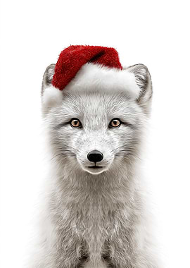 Arctic Fox with Santa Hat