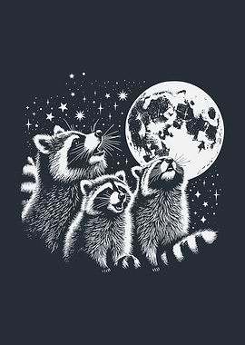 Raccoons Howling at the Moon