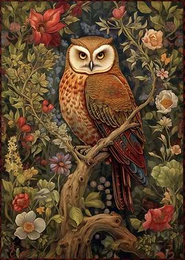 Owl in Floral Garden