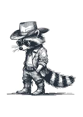 Raccoon Cowboy Retro Western