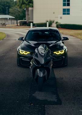 Black Car and Motorcycle Duo