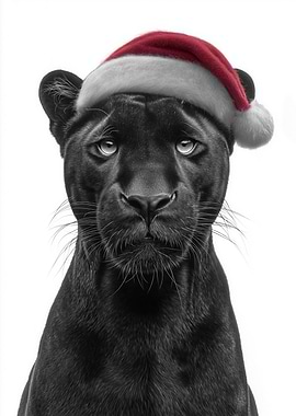Black Panther with Santa Hat
