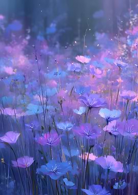 Floral Field in Blue and Purple