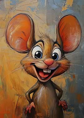 Cartoon Mouse Portrait with Big Smile